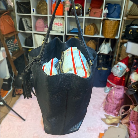 Tory Burch Black Leather Tote with Tassels - Picture 2 of 6